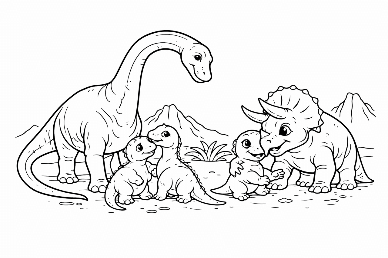 Dinosaurier-Familie - Ausmalbild