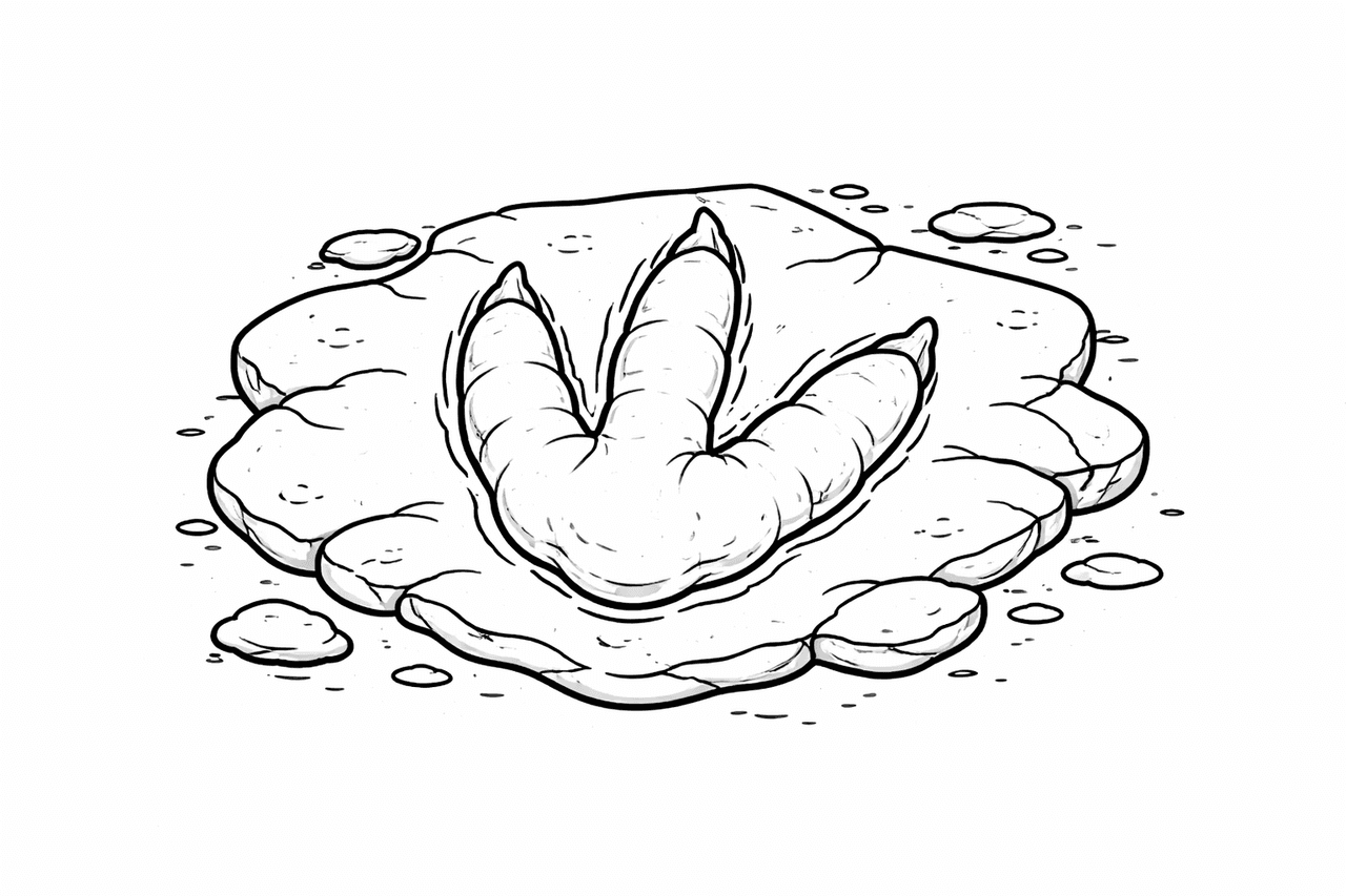 Dinosaurier-Spur im Stein - Ausmalbild