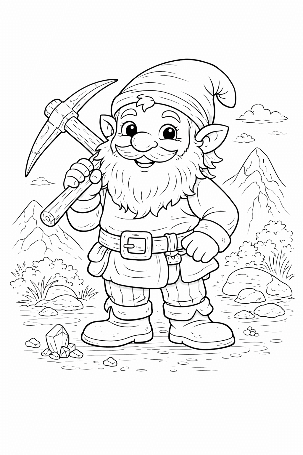 Zwerg mit Pickel - Ausmalbild