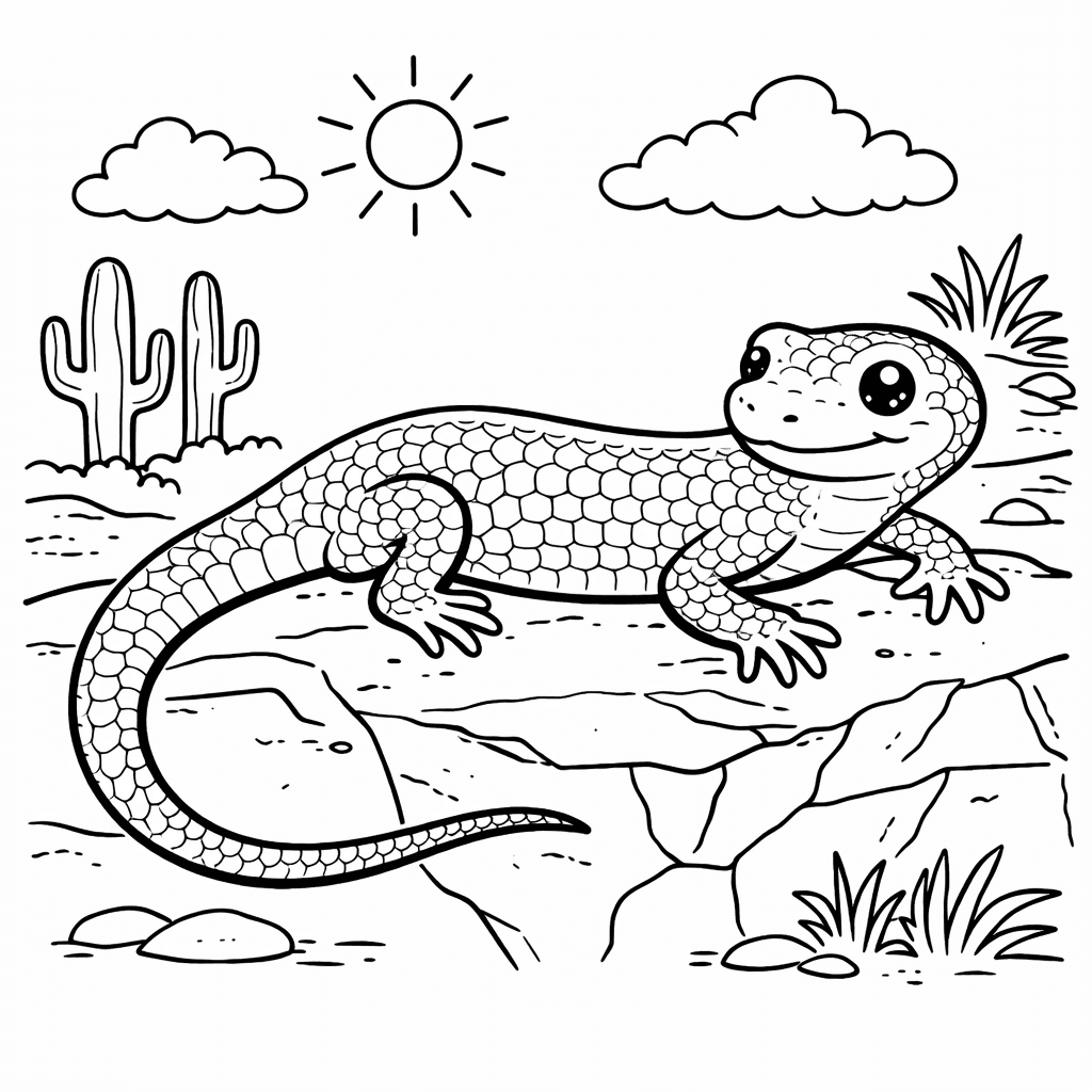 Eidechse auf sonnigem Felsen - Ausmalbild