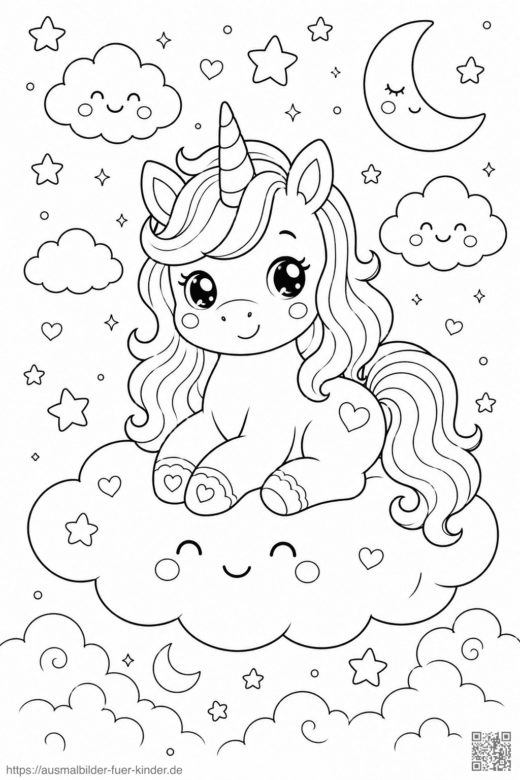 Einhorn im Sternenhimmel - Ausmalbild