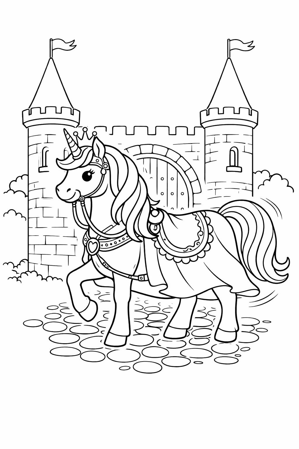 Einhorn Vor Schlossportal - Ausmalbild