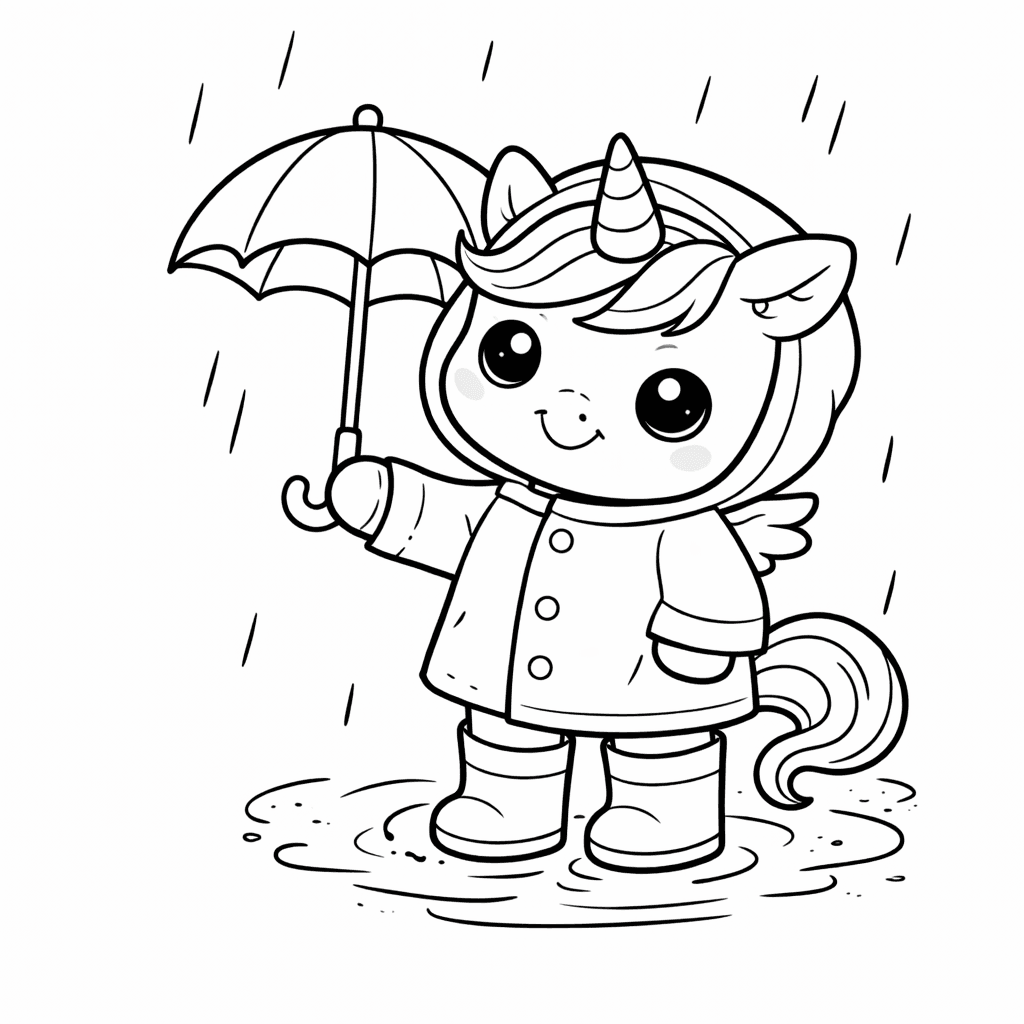 Einhornglück Im Regen - Ausmalbild