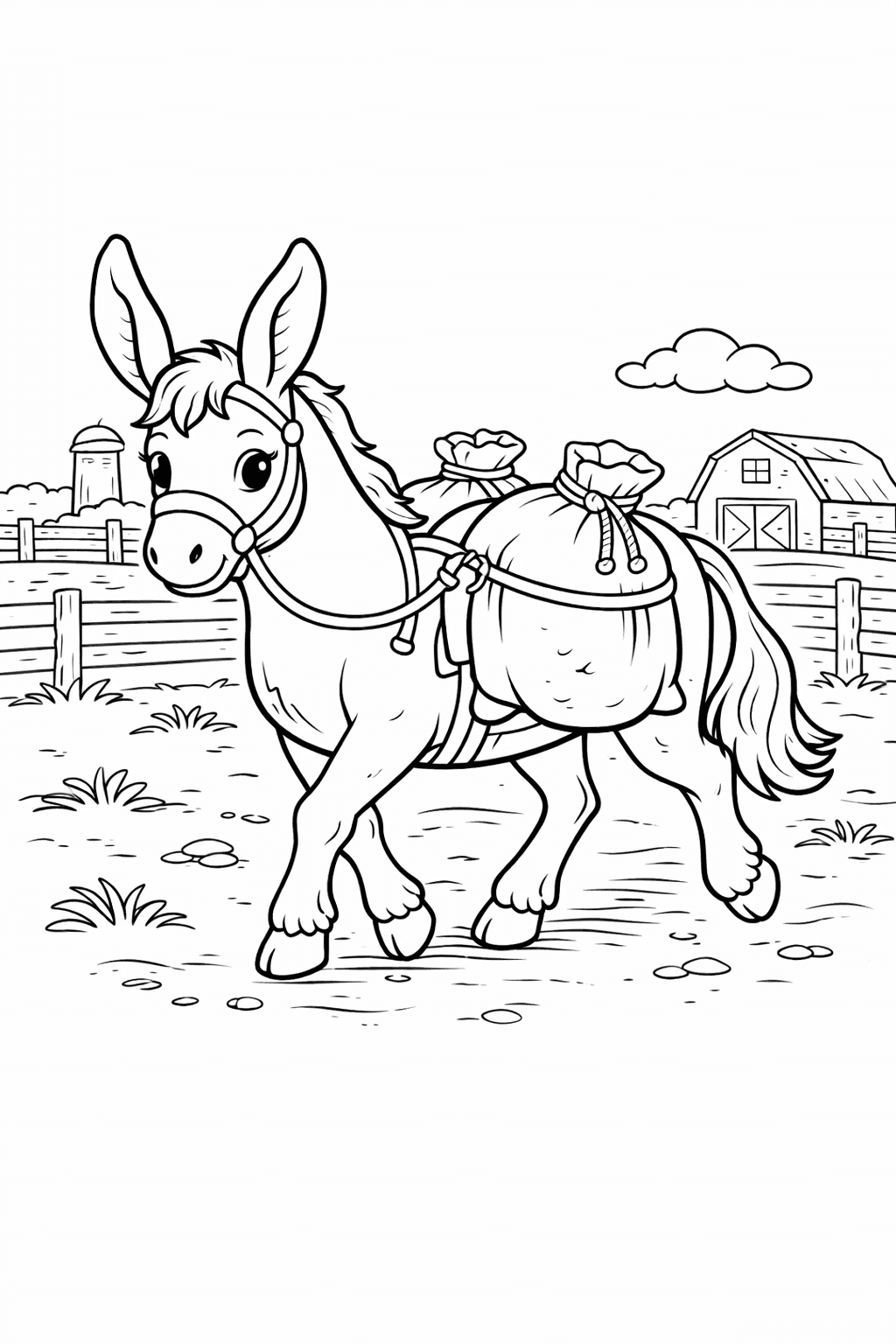 Esel auf Bauernhof - Ausmalbild