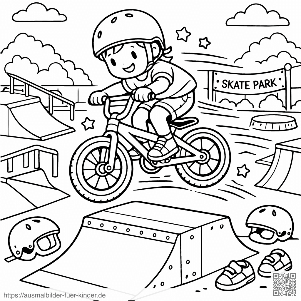 BMX-Sprung im Skatepark - Ausmalbild