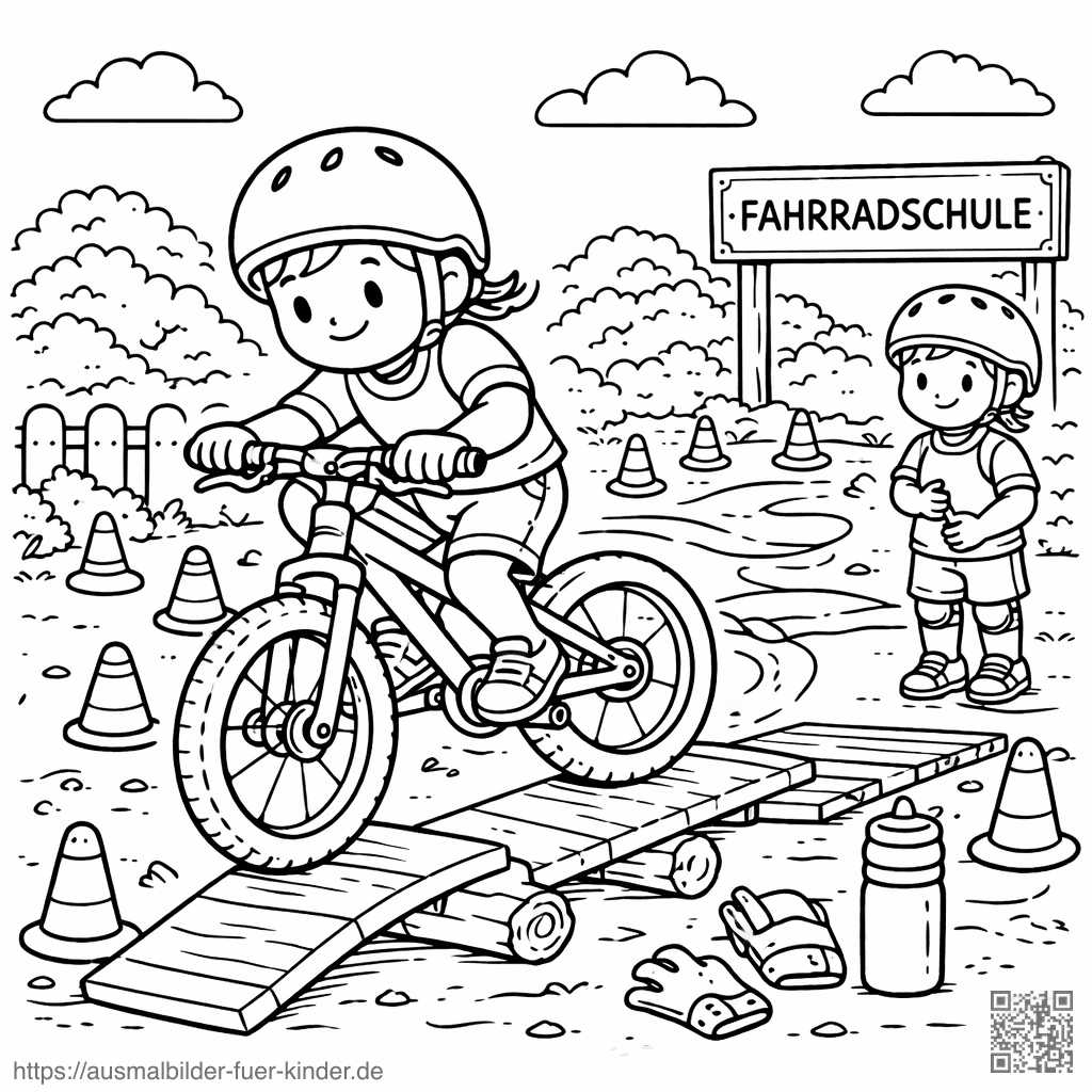 Fahrradschule im Übungskurs - Ausmalbild