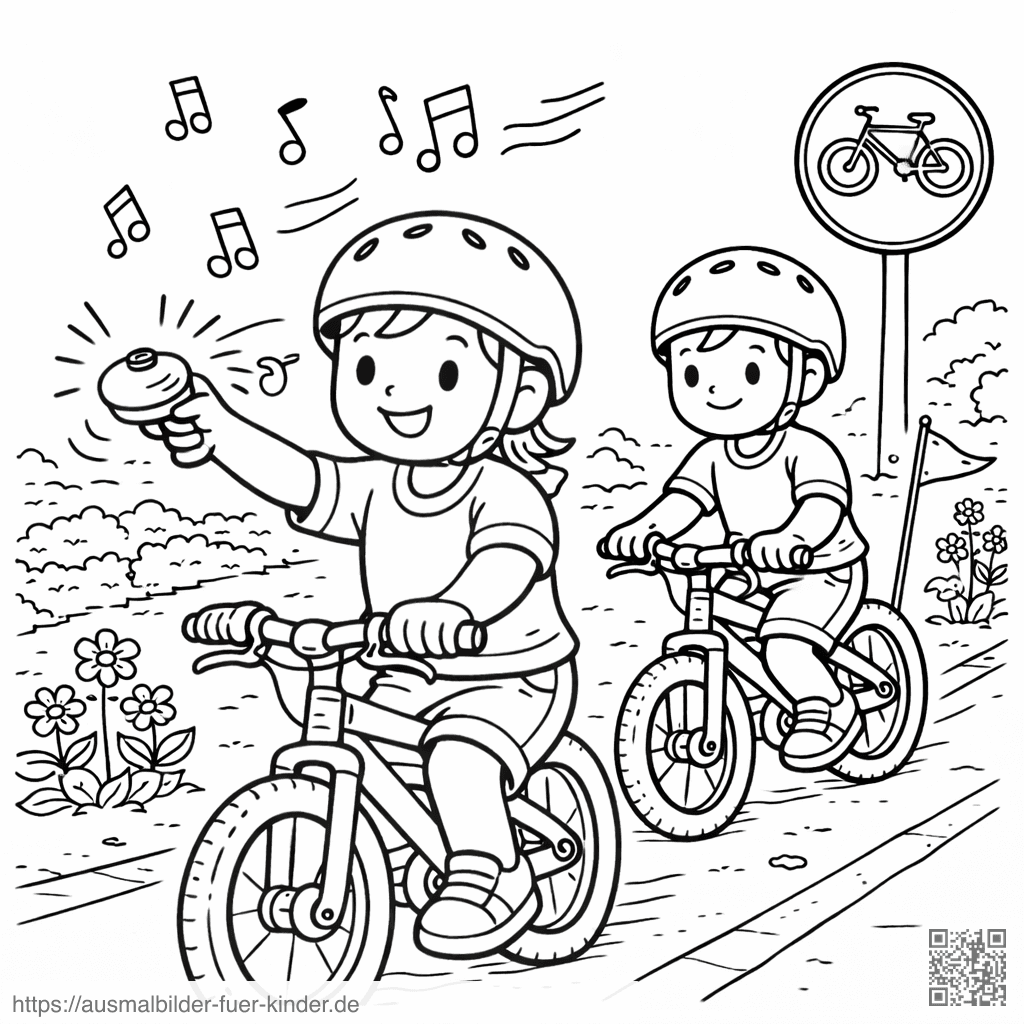 Kinder auf dem Fahrradweg - Ausmalbild Kinder auf dem Fahrradweg - Ausmalbild