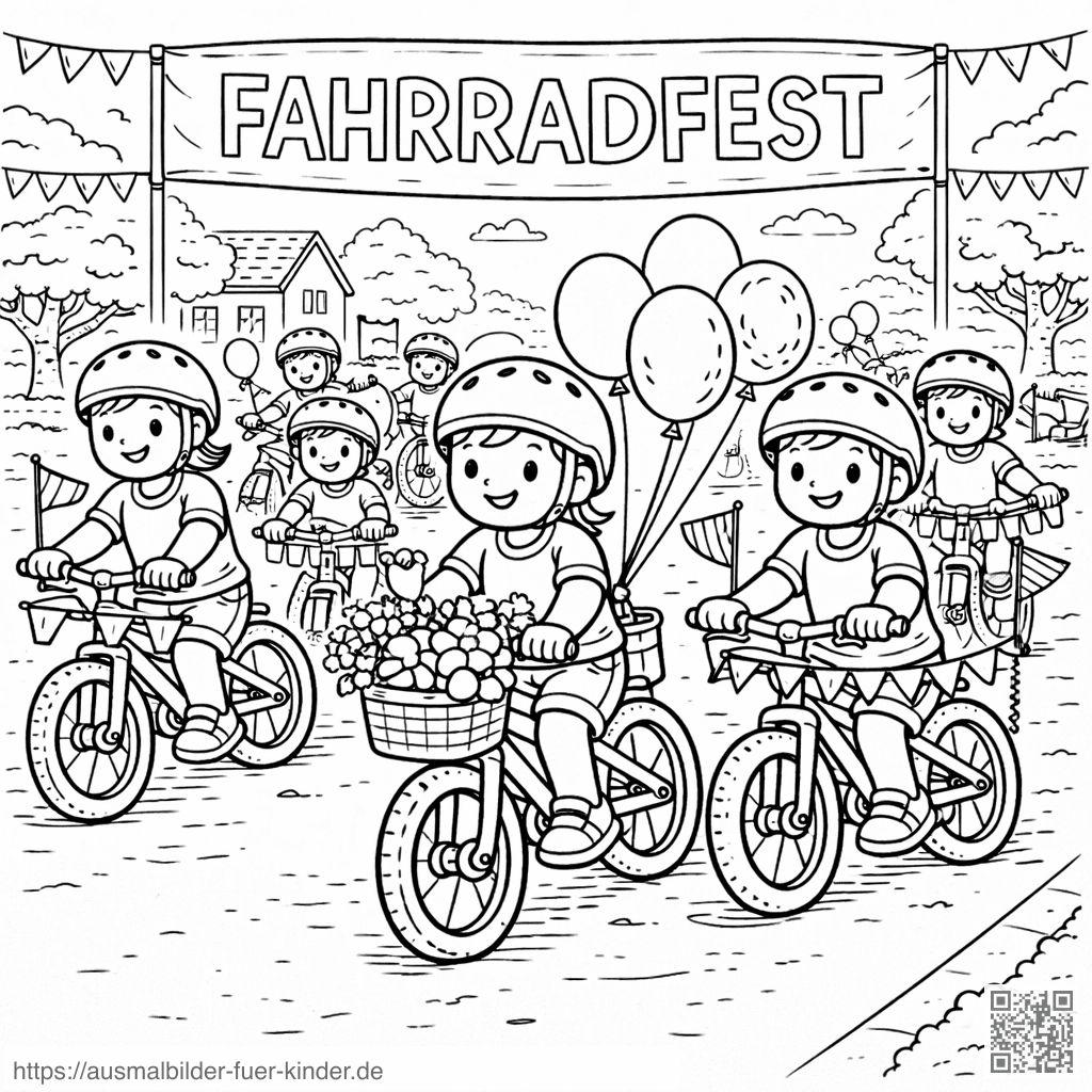 Kinder beim Fahrradfest - Ausmalbild Kinder beim Fahrradfest - Ausmalbild