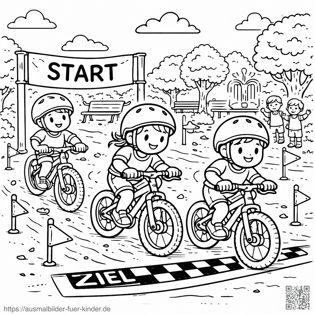 Kinder-Rennradrennen im Park - Ausmalbild