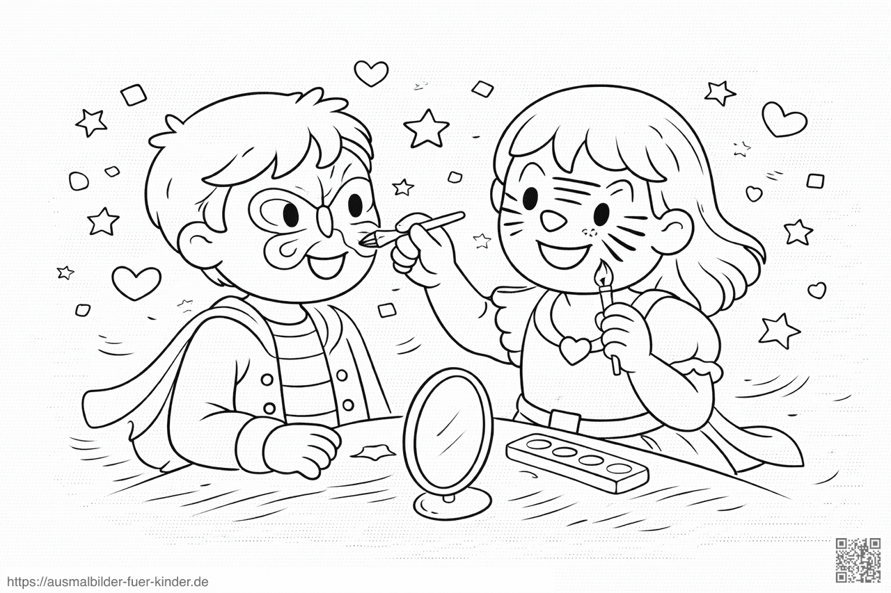 Fasching-Gesichter schminken im Kinderstil - Ausmalbild Fasching-Gesichter schminken im Kinderstil - Ausmalbild
