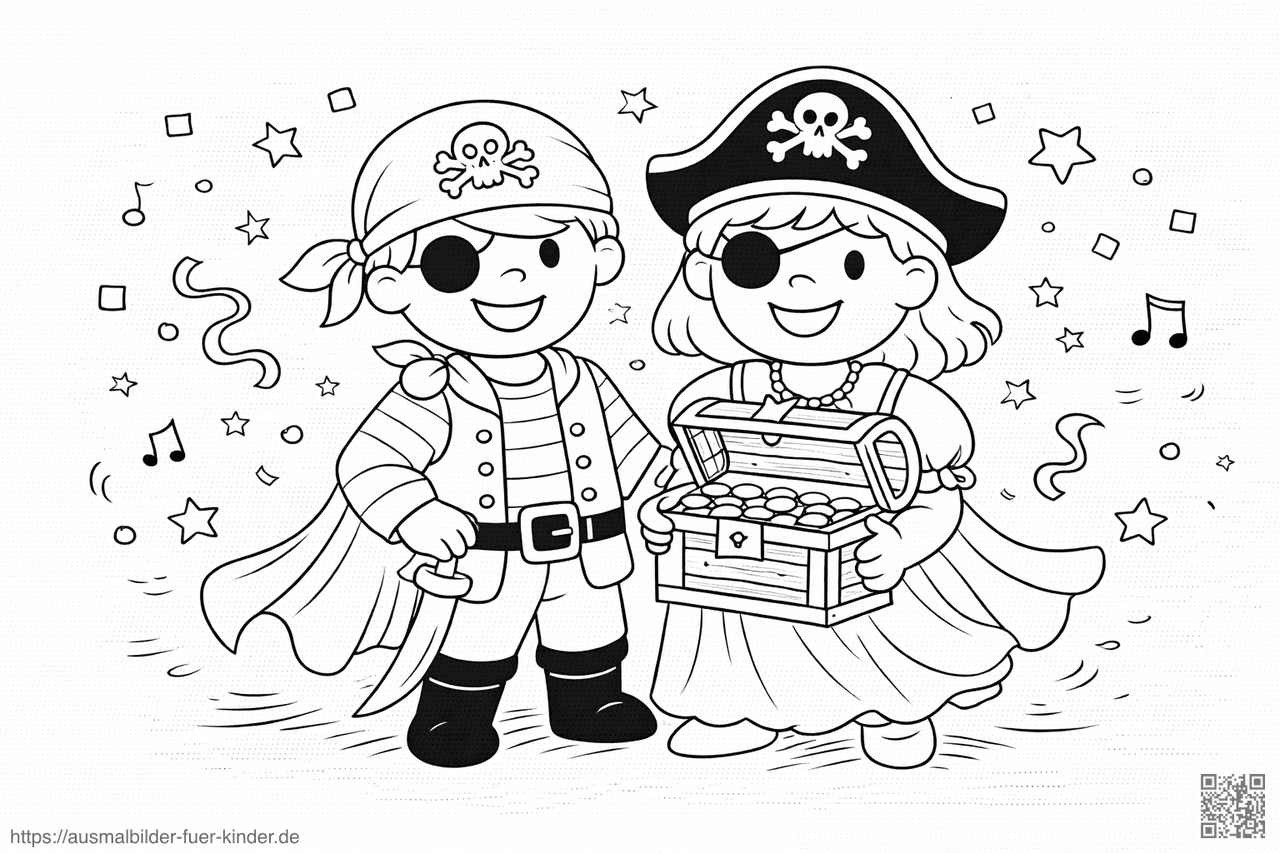 Freundliche Piratenabenteuer mit Schatz - Ausmalbild Freundliche Piratenabenteuer mit Schatz - Ausmalbild