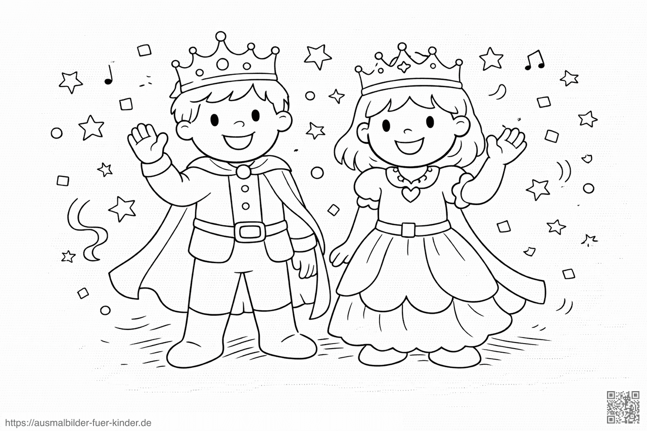 Prinz und Prinzessin winken gemeinsam - Ausmalbild Prinz und Prinzessin winken gemeinsam - Ausmalbild