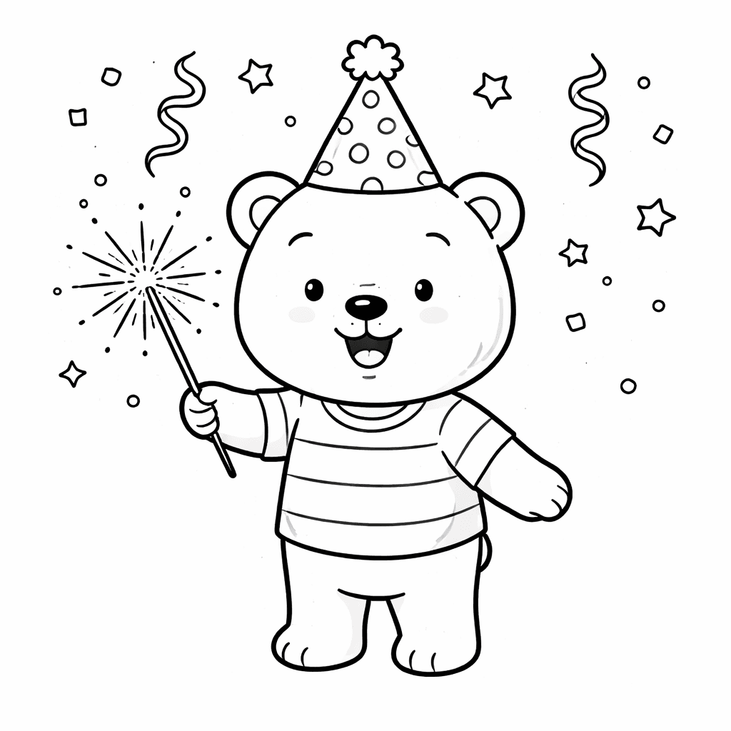 Feiernder Bär mit Funkenstrahl - Ausmalbild