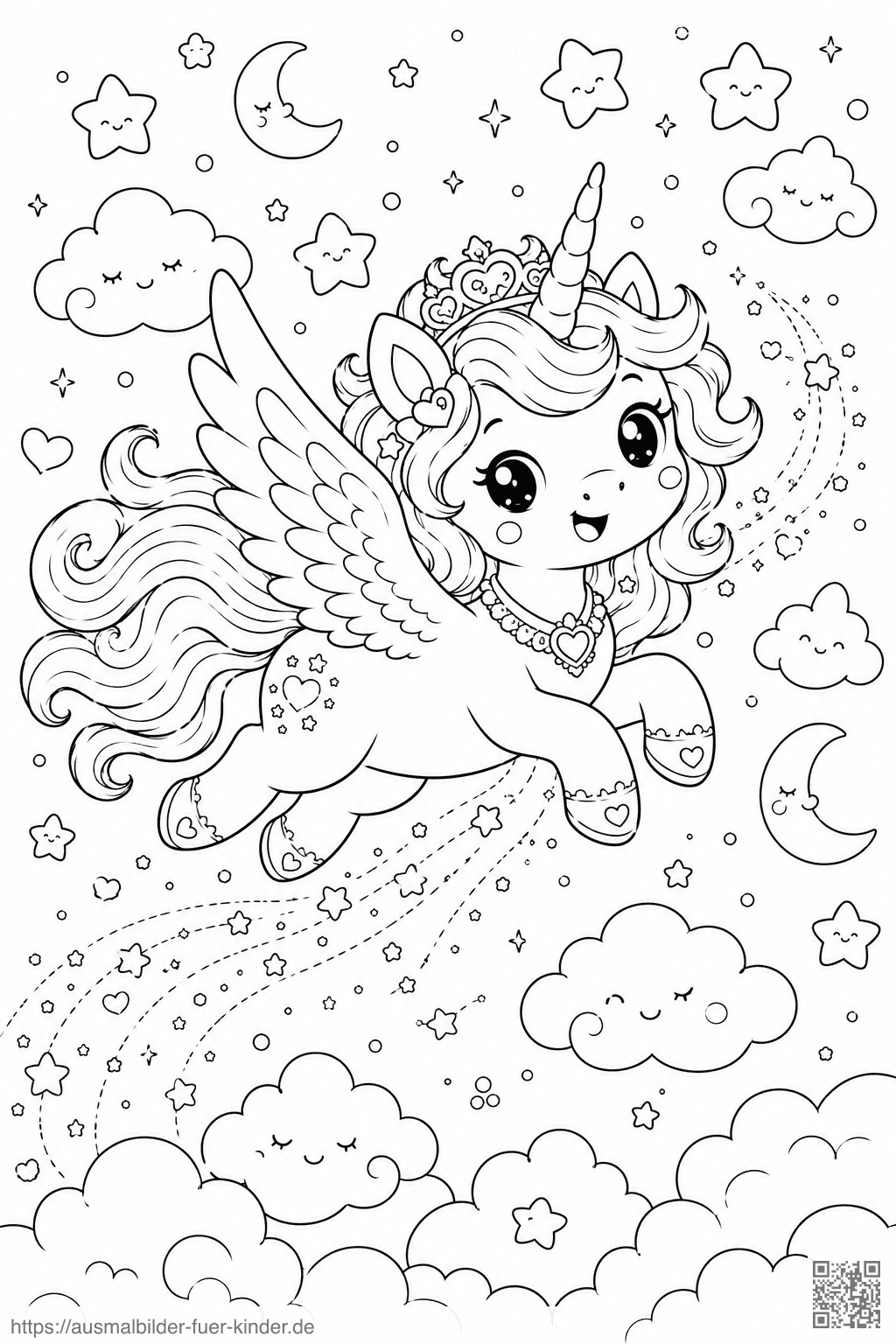 Fliegendes Einhorn im Sternenhimmel - Ausmalbild Fliegendes Einhorn im Sternenhimmel - Ausmalbild