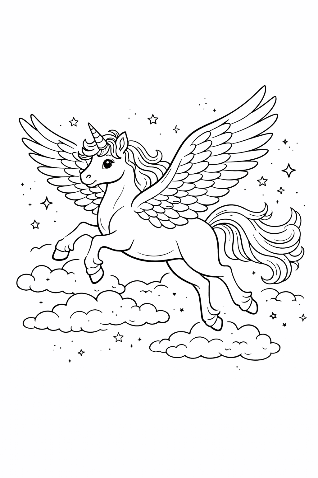 Fliegendes Einhorn - Ausmalbild