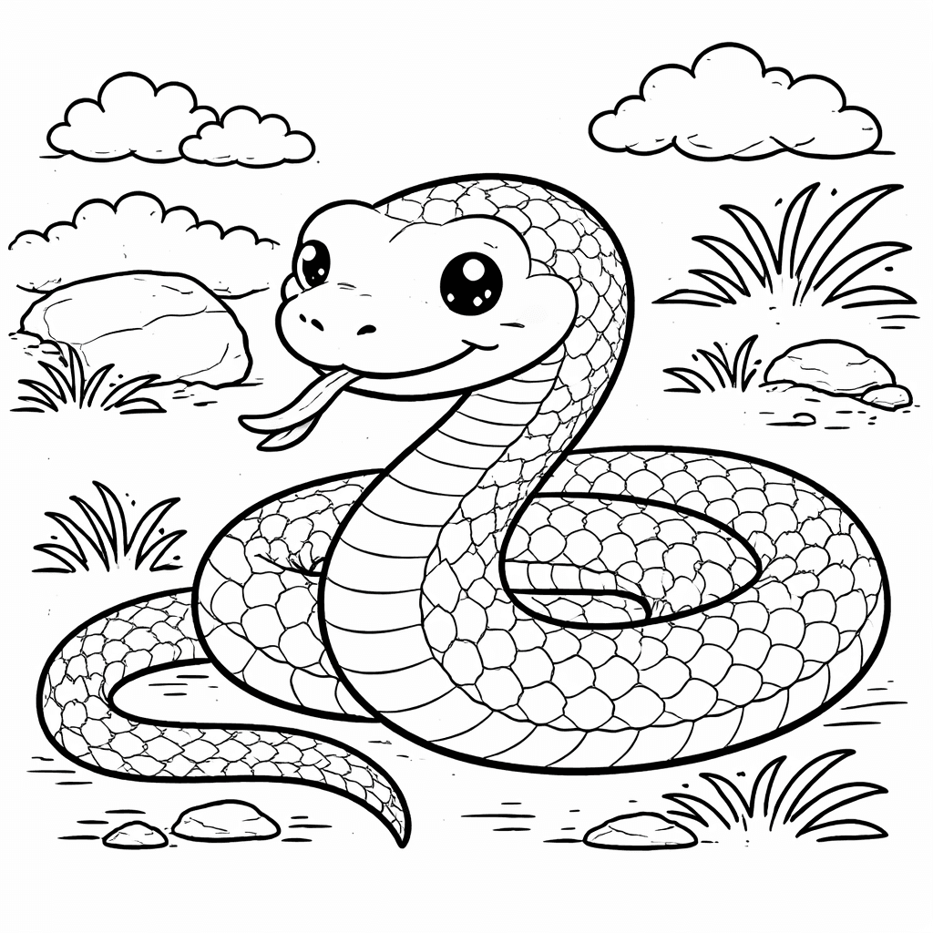 Fröhliche Schlange in der Natur - Ausmalbild