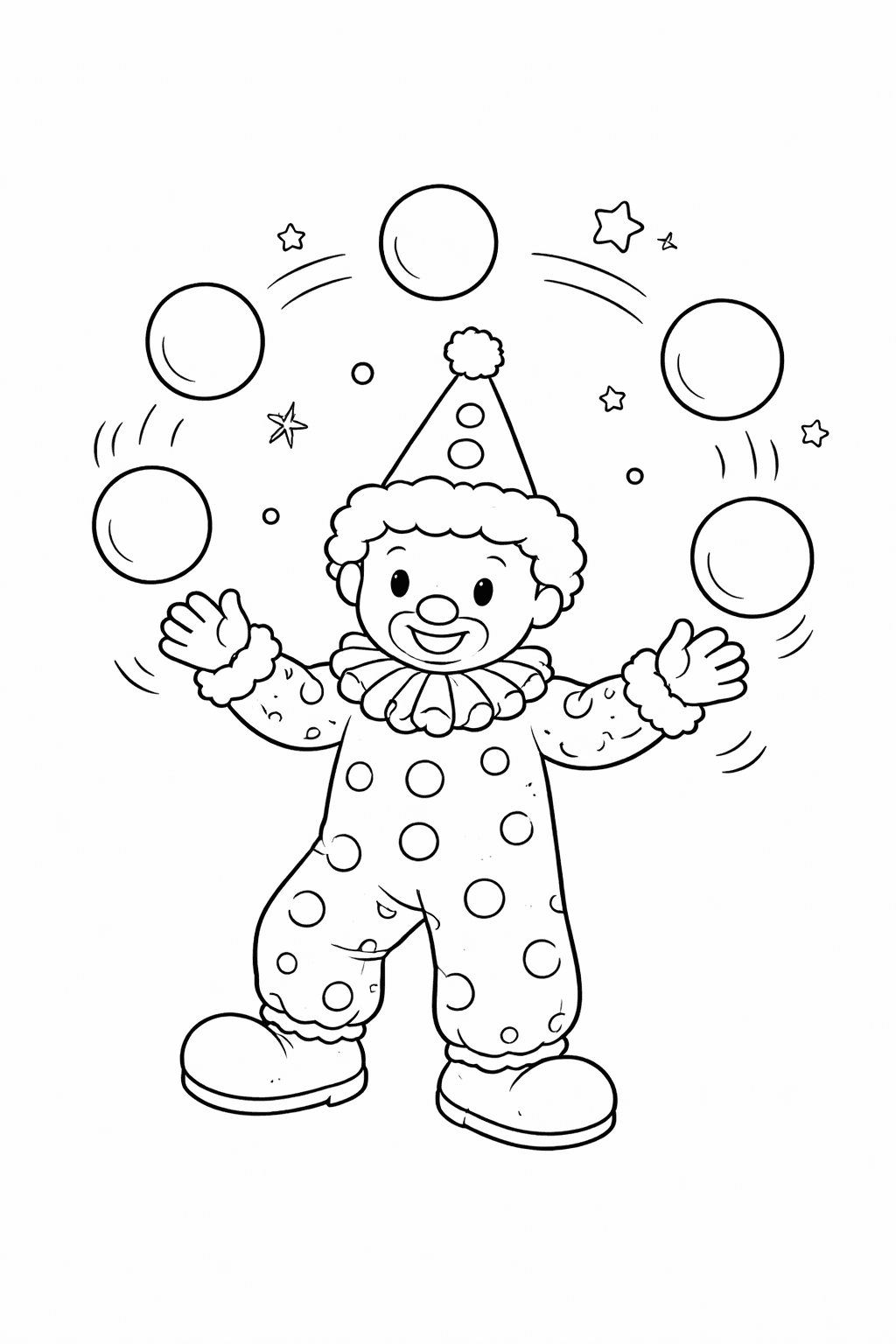 Fröhlicher Clown Mit Jonglierten Bällen - Ausmalbild