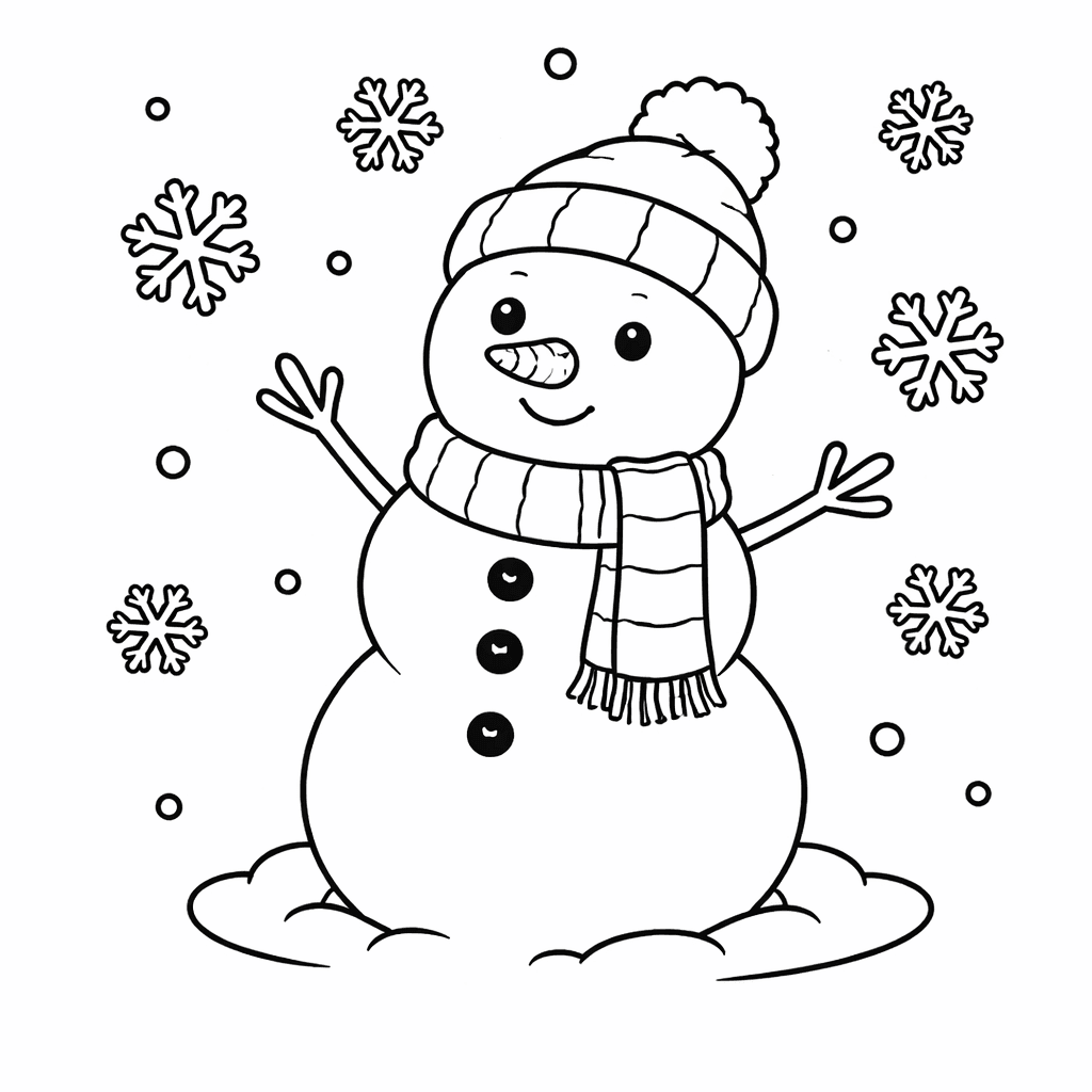 Fröhlicher Schneemann Im Schneefall - Ausmalbild