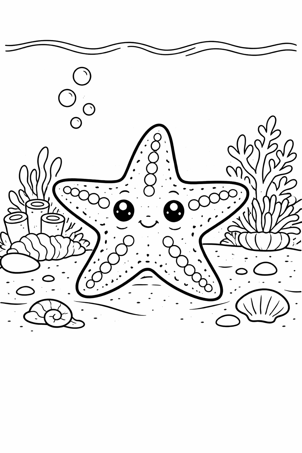 Seestern auf Meeresboden - Ausmalbild