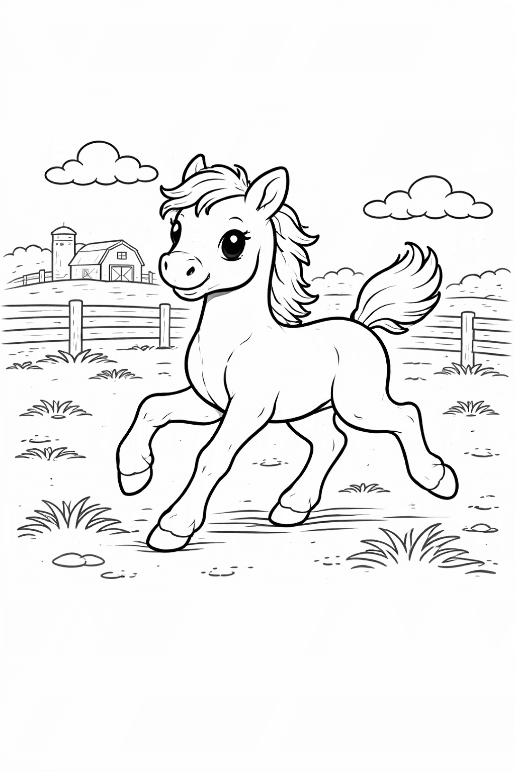 Fohlen auf der Wiese - Ausmalbild