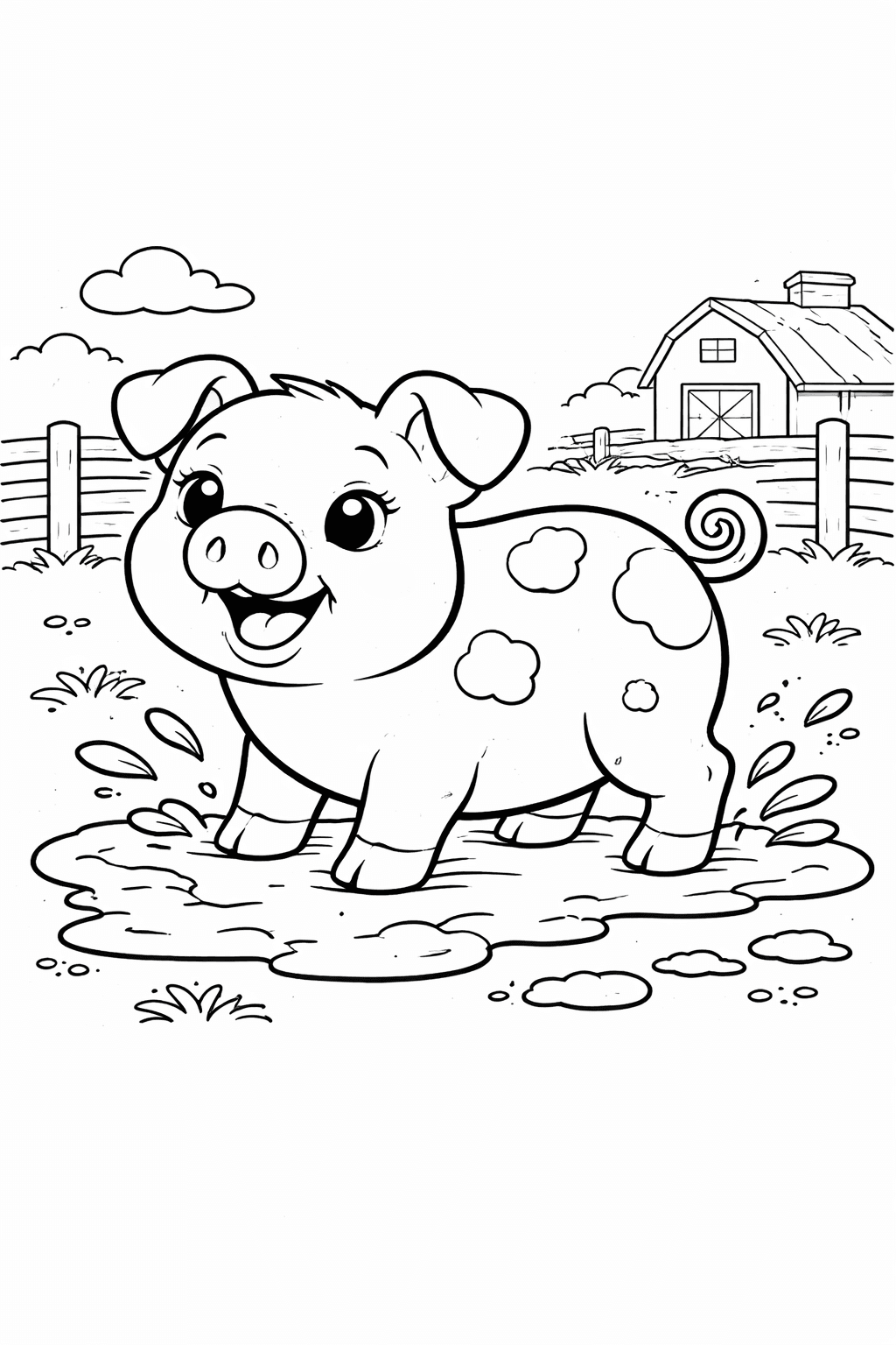 Schwein im Matsch - Ausmalbild