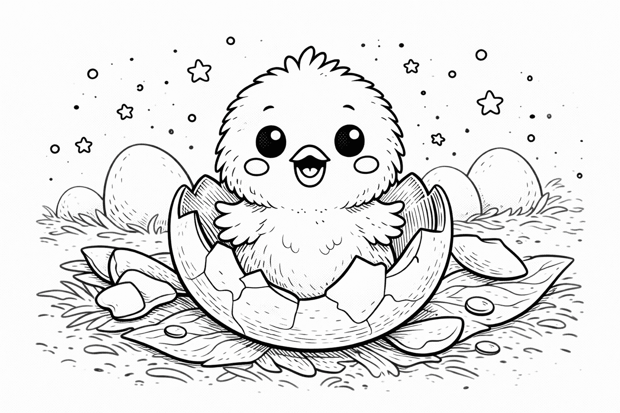 Neugeborenes Küken aus Eierschale - Ausmalbild