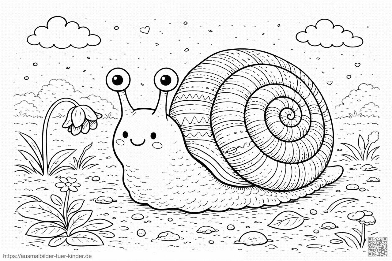 Schnecke im Garten mit aufwändiger Schale - Ausmalbild Schnecke im Garten mit aufwändiger Schale - Ausmalbild