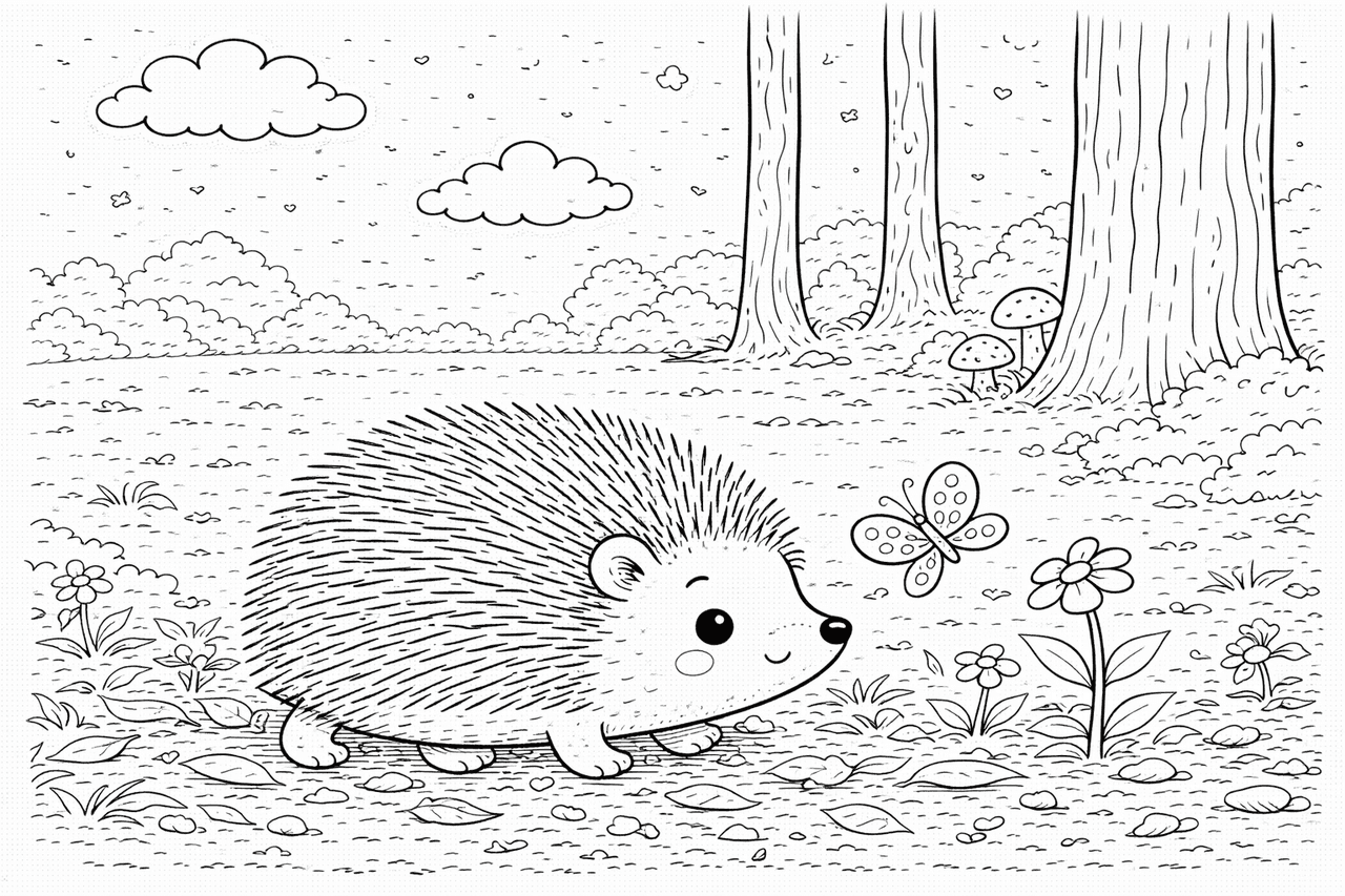 Stachelig und fröhlich im Wald - Ausmalbild Stachelig und fröhlich im Wald - Ausmalbild