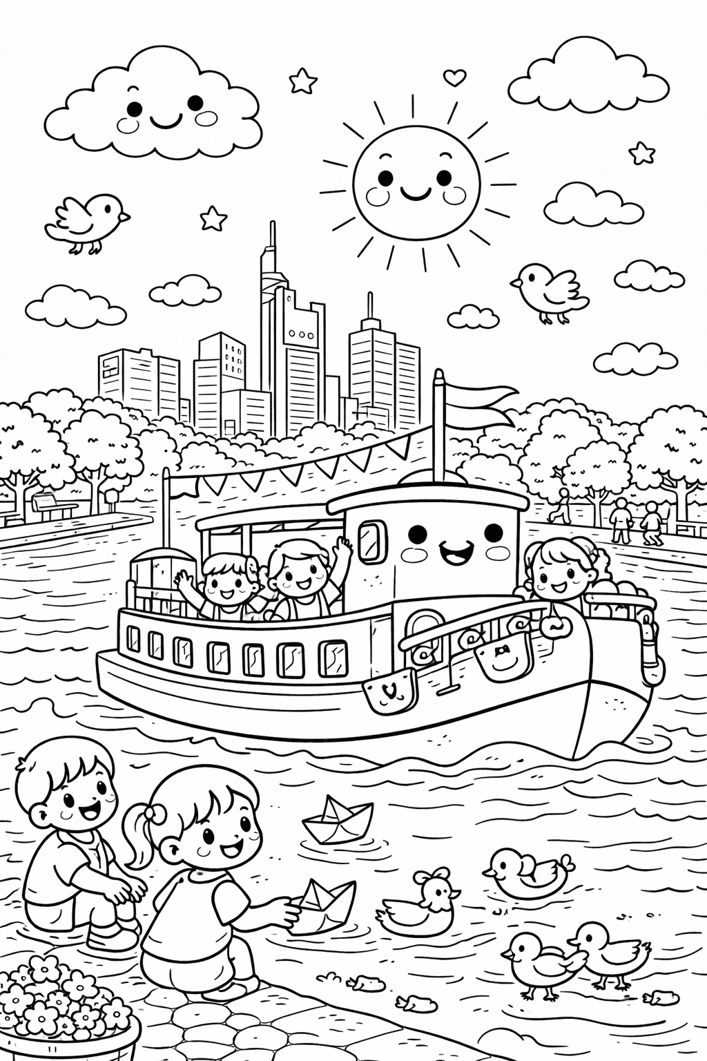 Ausflugsboot auf dem Main - Frankfurt Ausmalbild