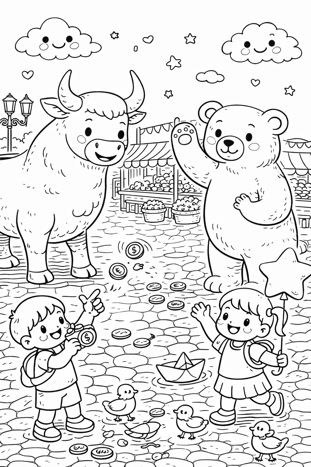 Bulle und Bär am Marktplatz - Frankfurt Ausmalbild