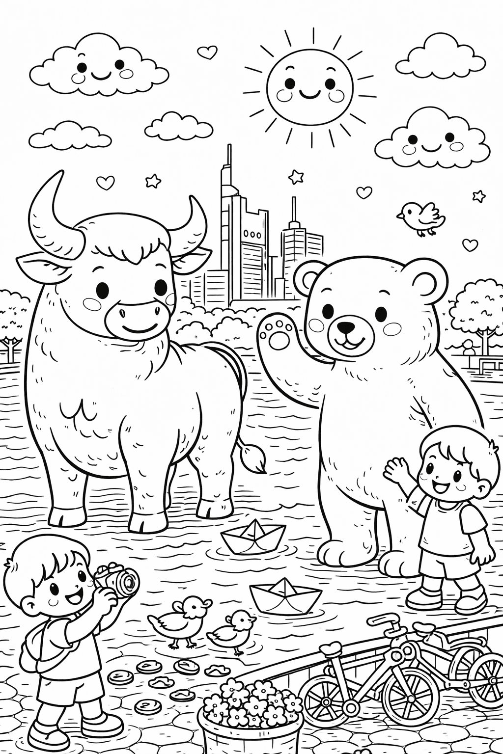 Bulle und Bär vor der Börse - Frankfurt Ausmalbild