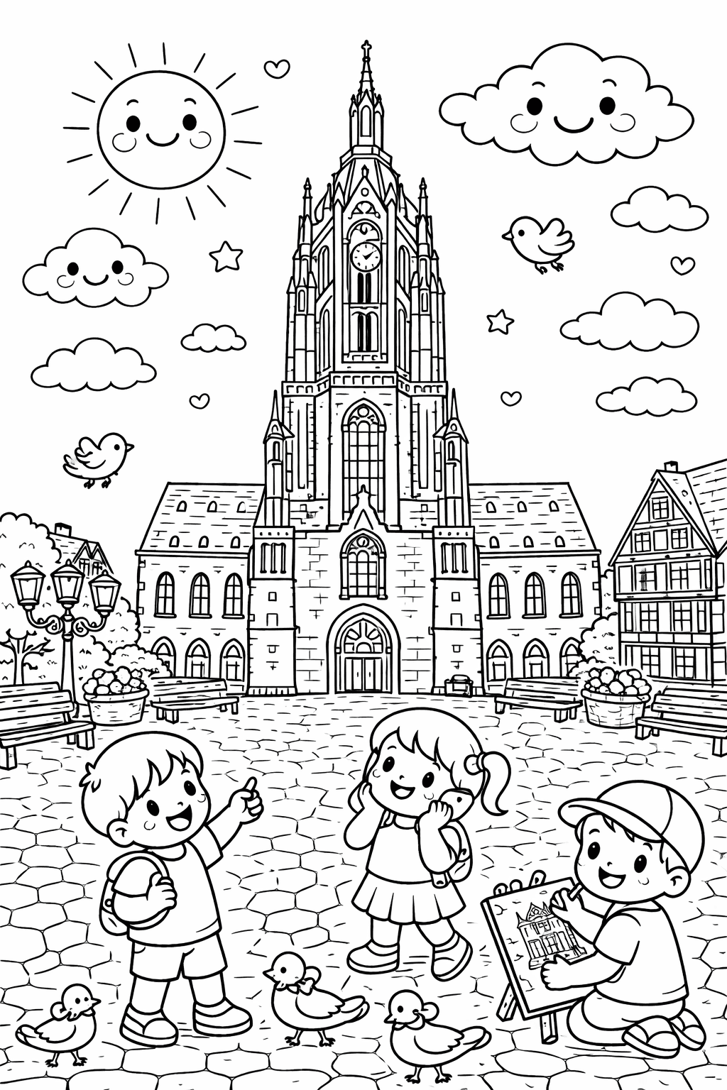 Kinder im Schatten des Doms - Frankfurt Ausmalbild