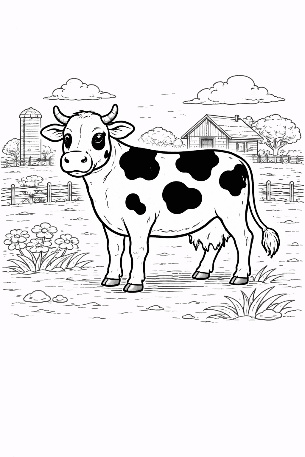 Kuh im grünen Feld - Ausmalbild