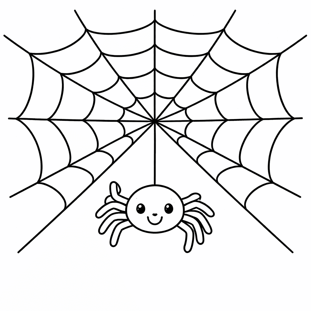 Freundliche Spinne Im Spiderweb - Ausmalbild