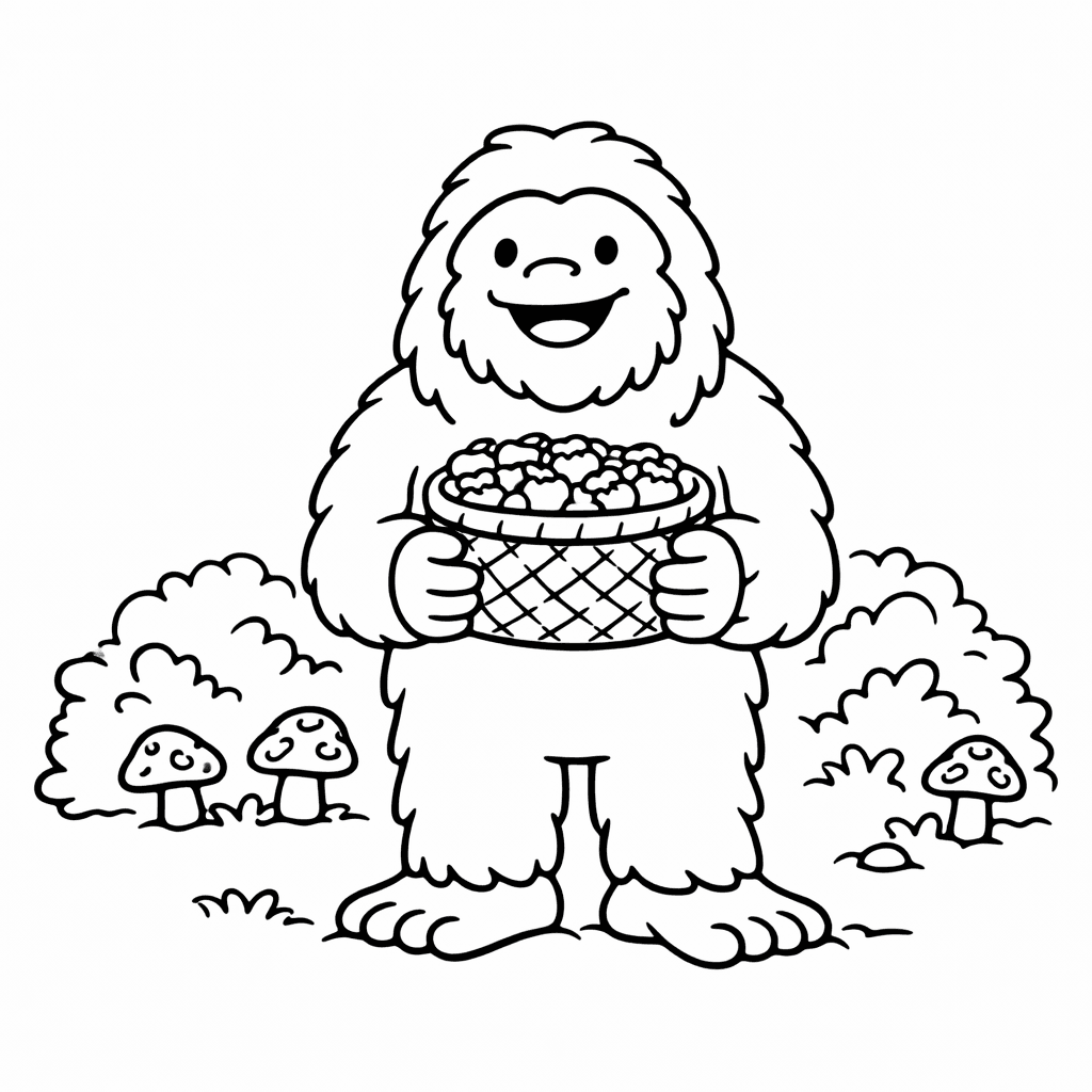 Freundlicher Bigfoot Mit Korb Voller Beeren