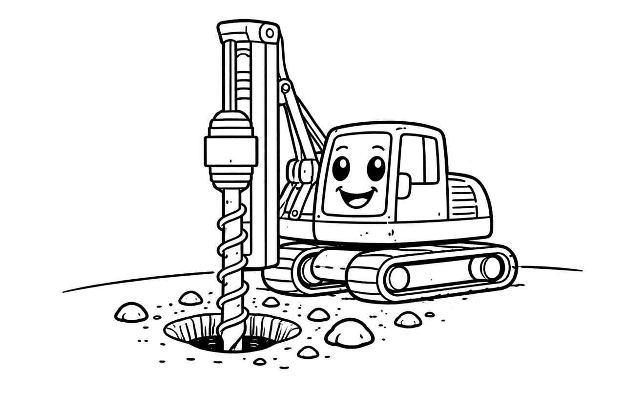 Freundlicher Bohrwagen im Einsatz - Ausmalbild