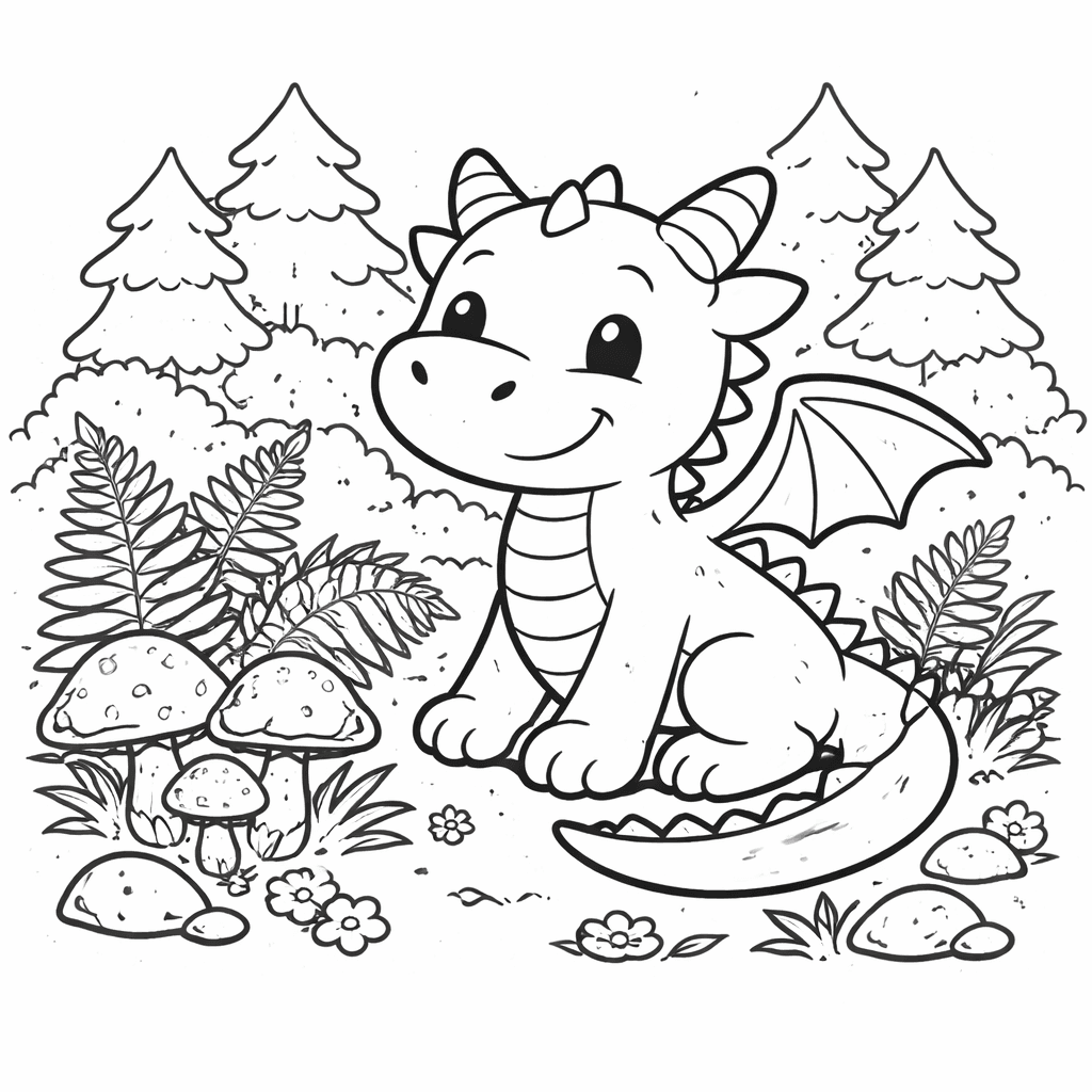 Freundlicher Drache Im Wald - Ausmalbild