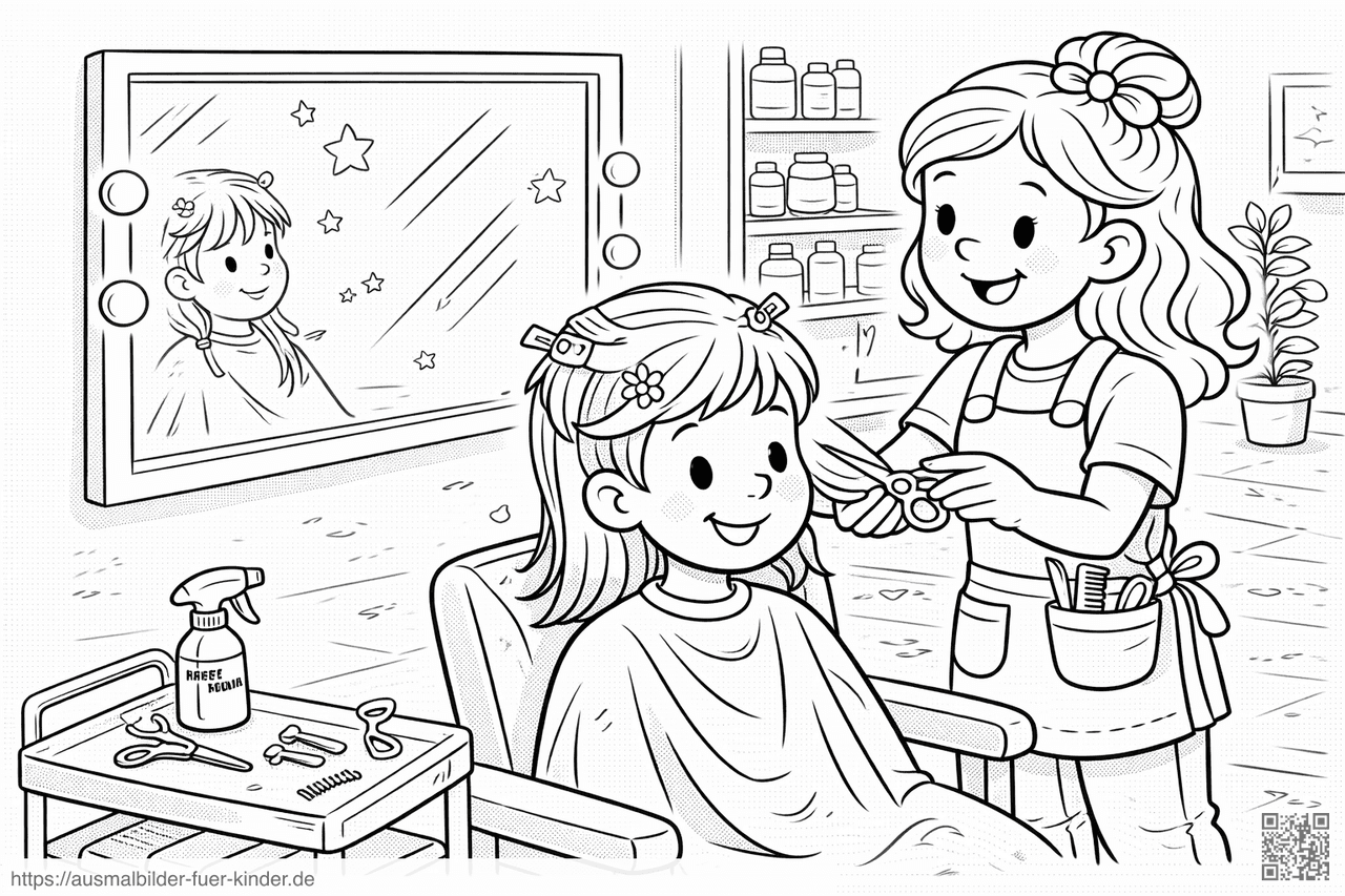 Friseurbesuch im Salon - Ausmalbild