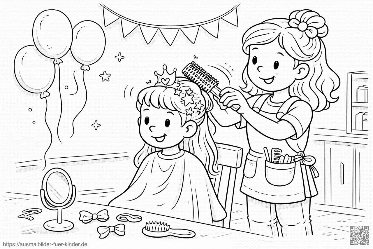 Friseurin stylt festliche Frisur für Mädchen - Ausmalbild