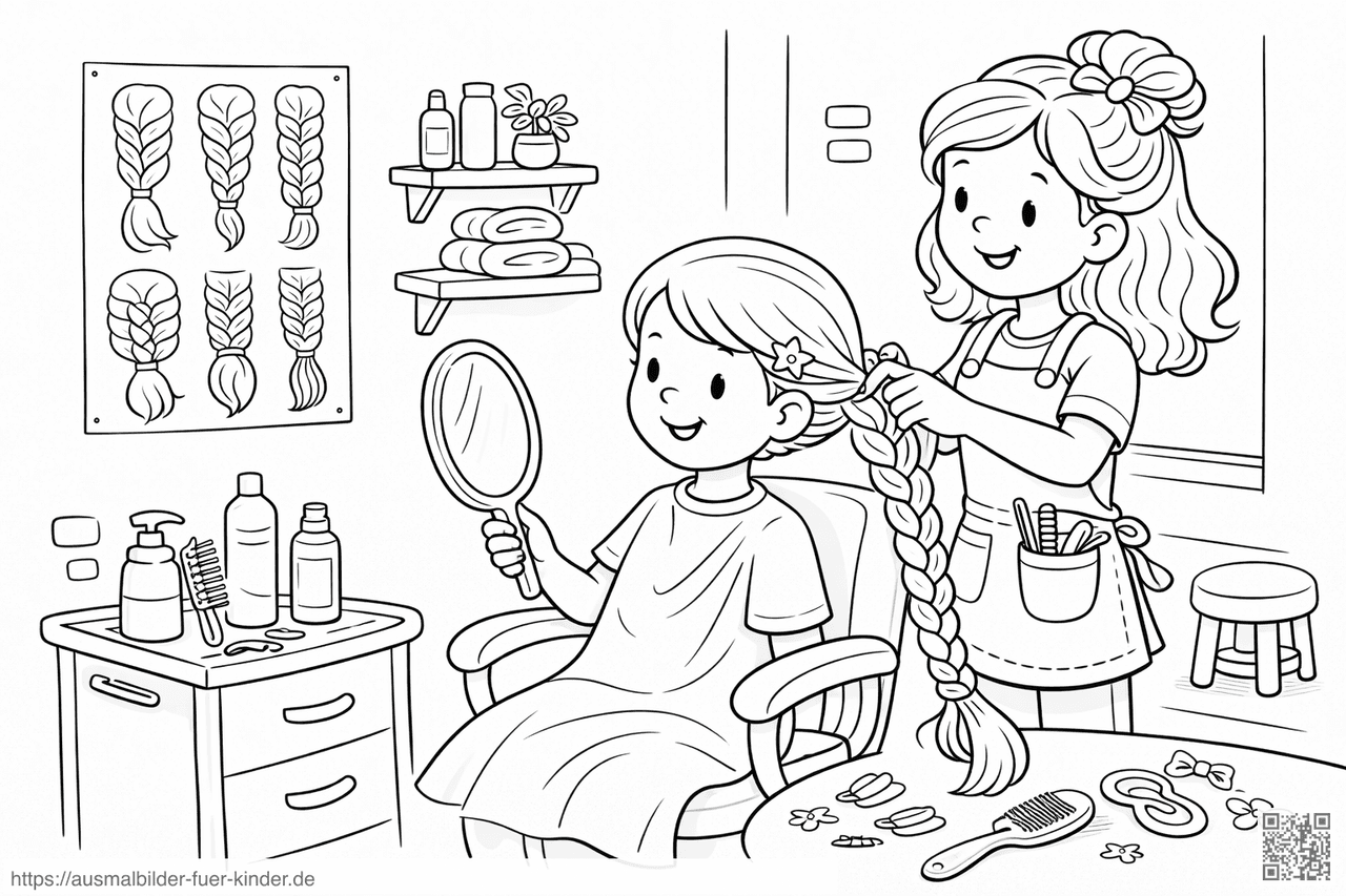 Friseursalon und fröhliche Haarpflege - Ausmalbild Friseursalon und fröhliche Haarpflege - Ausmalbild