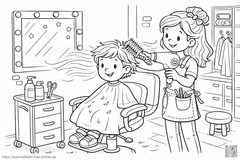 Friseurtermin für einen Jungen - Ausmalbild