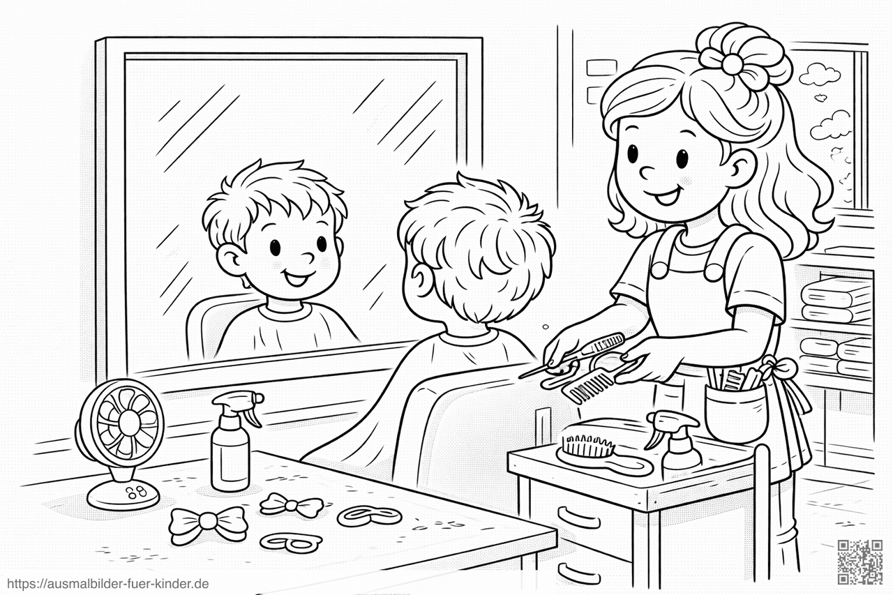 Friseurtermin im Salon - Ausmalbild Friseurtermin im Salon - Ausmalbild