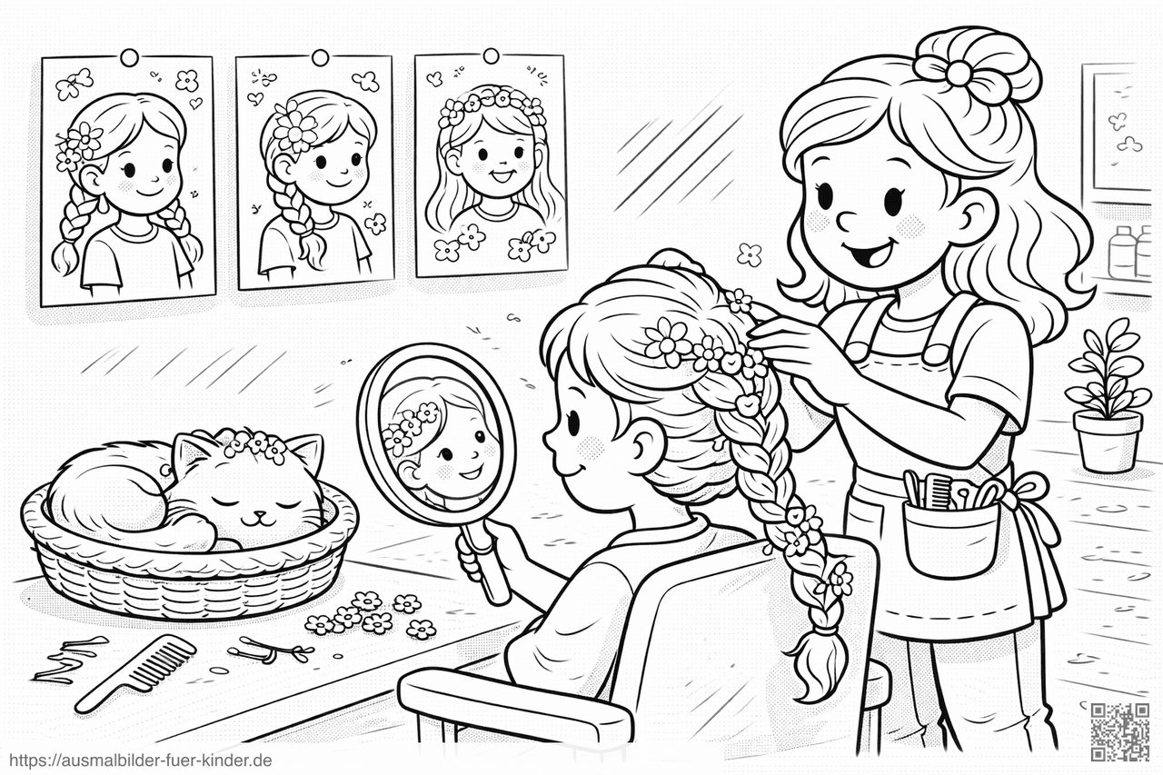 Haarsalon mit Blumenverzierung - Ausmalbild