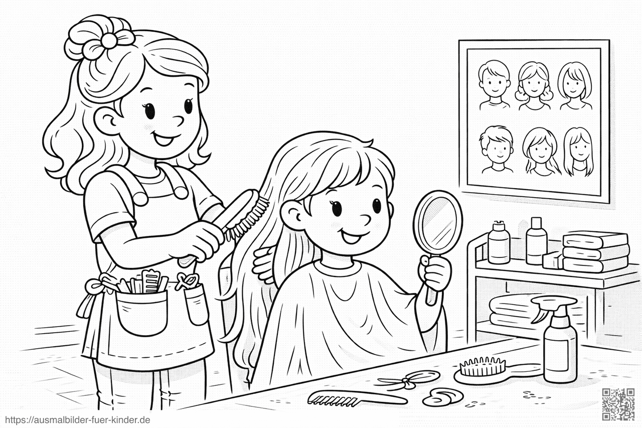 Hairstyles und Lächeln im Salon - Ausmalbild