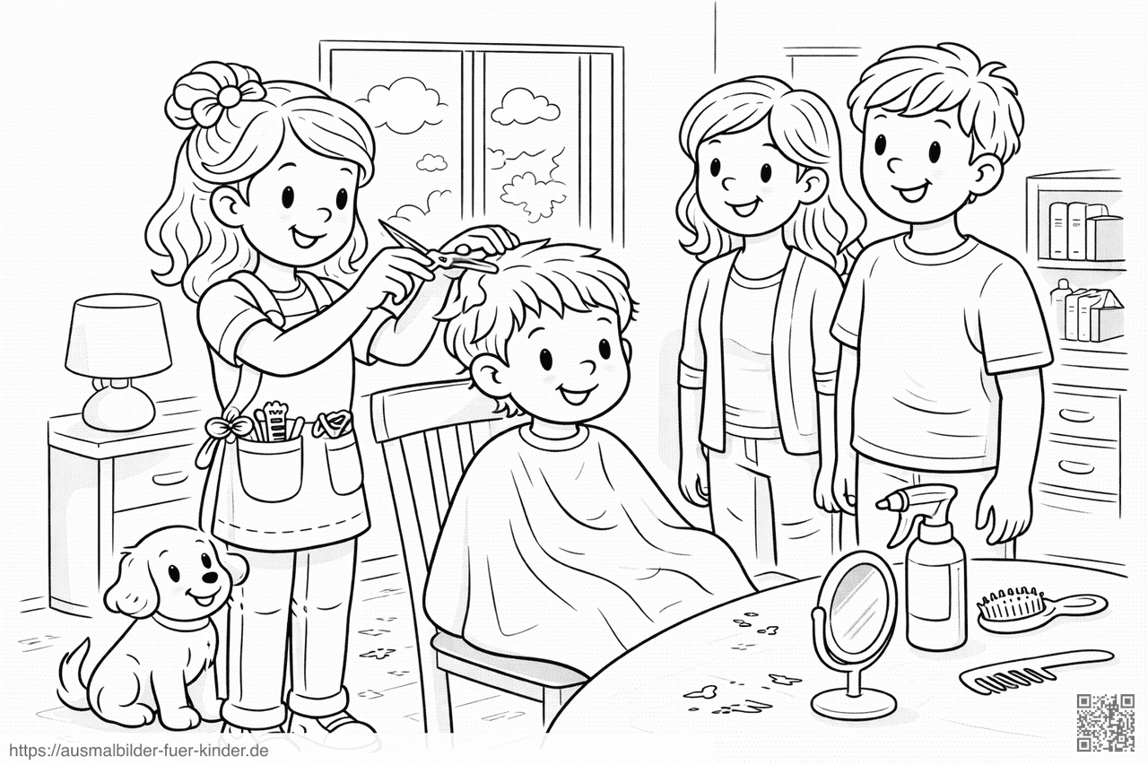 Hairstyles zu Hause im Familienkreis - Ausmalbild Hairstyles zu Hause im Familienkreis - Ausmalbild