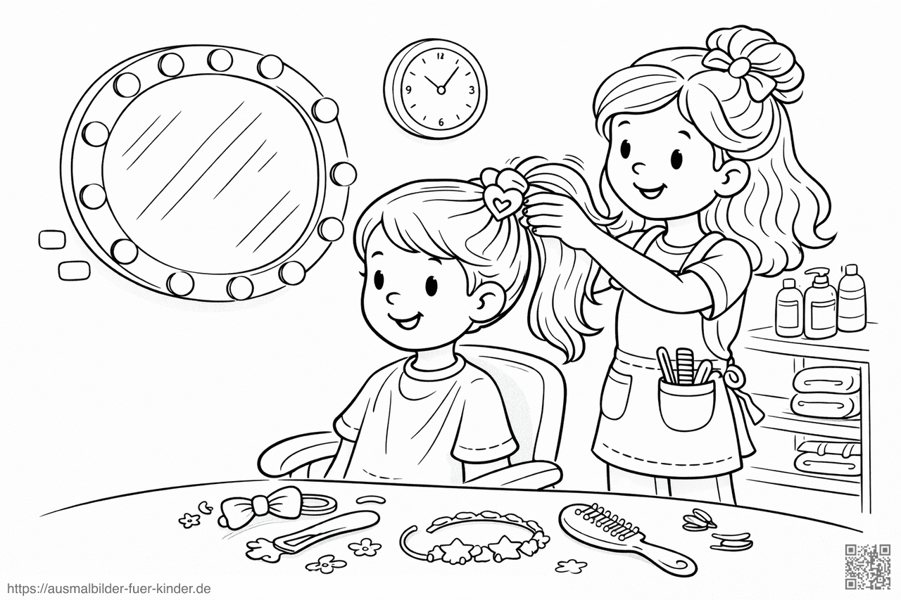 Hairstylist verpasst einen schönen Zopf - Ausmalbild