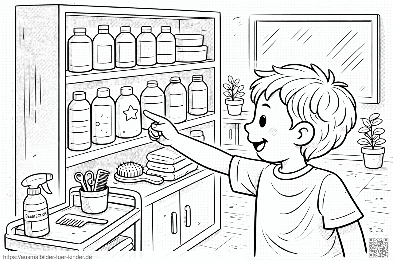 Junger Junge im Friseursalon - Ausmalbild