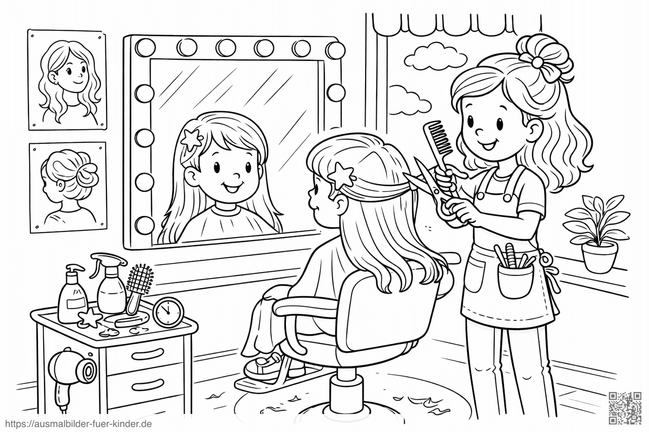 Mädchen beim Friseurbesuch - Ausmalbild Mädchen beim Friseurbesuch - Ausmalbild