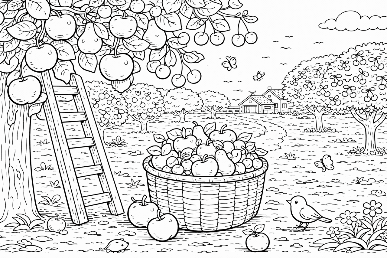 Kawaii Fruchternte - Ausmalbild