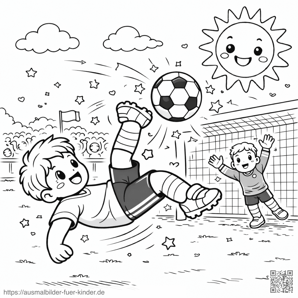 Junge macht ein Fußball-Spektakel - Ausmalbild
